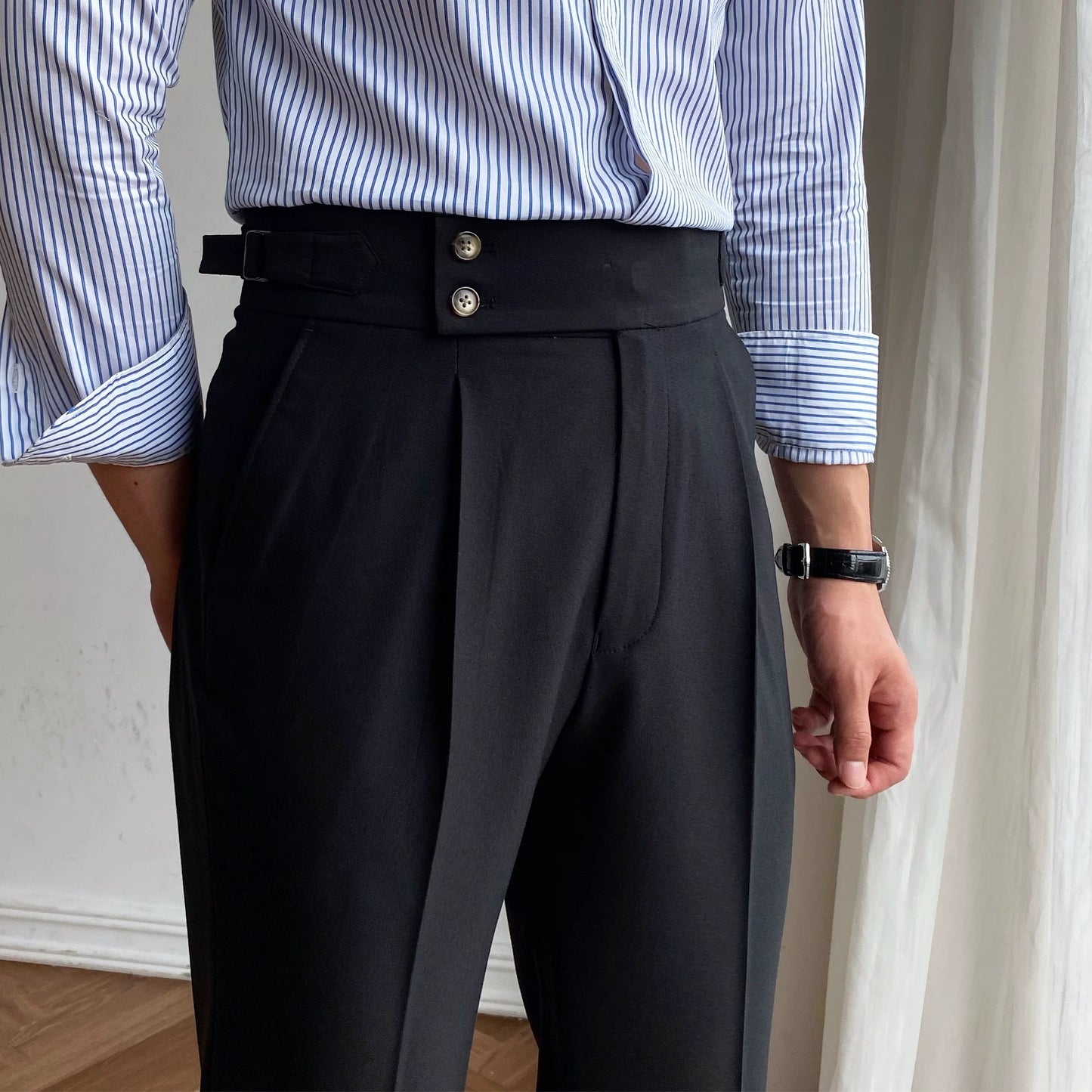 Drape Double Button Casual Pants