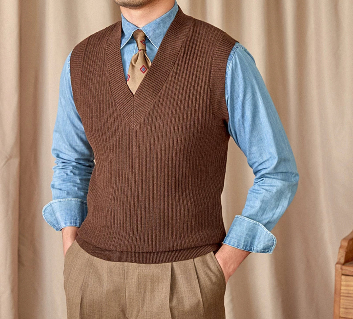 CLEREVE V Neck Waistcoat Sweater