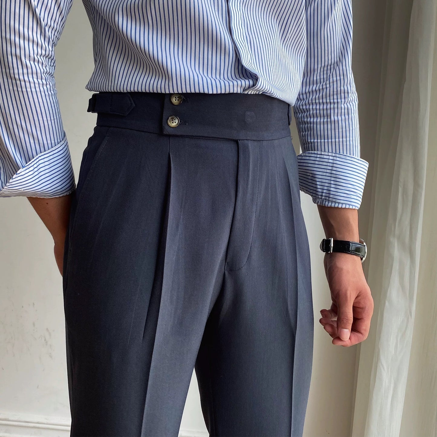 Drape Double Button Casual Pants