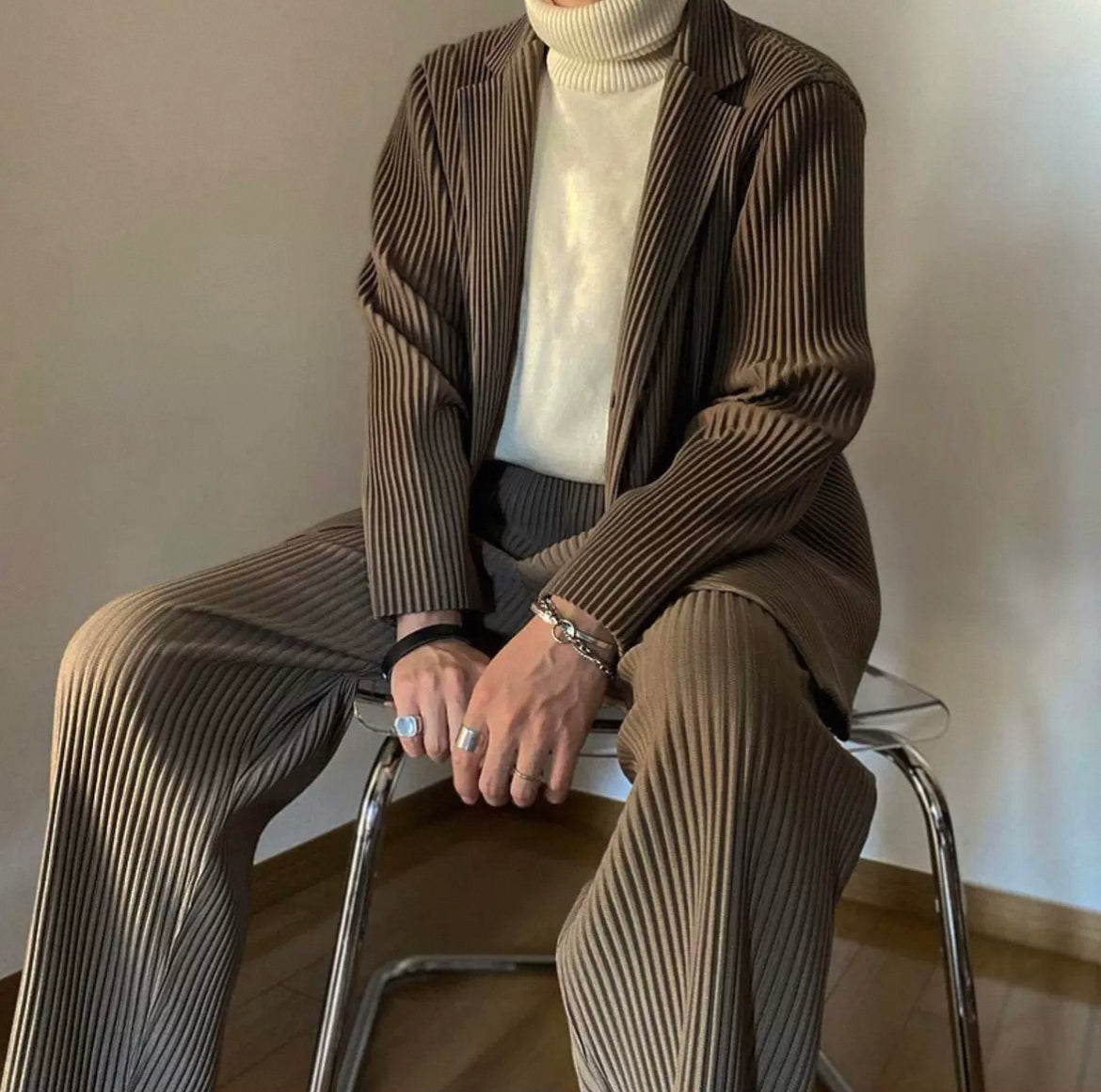 Pleated Ribbed Pants