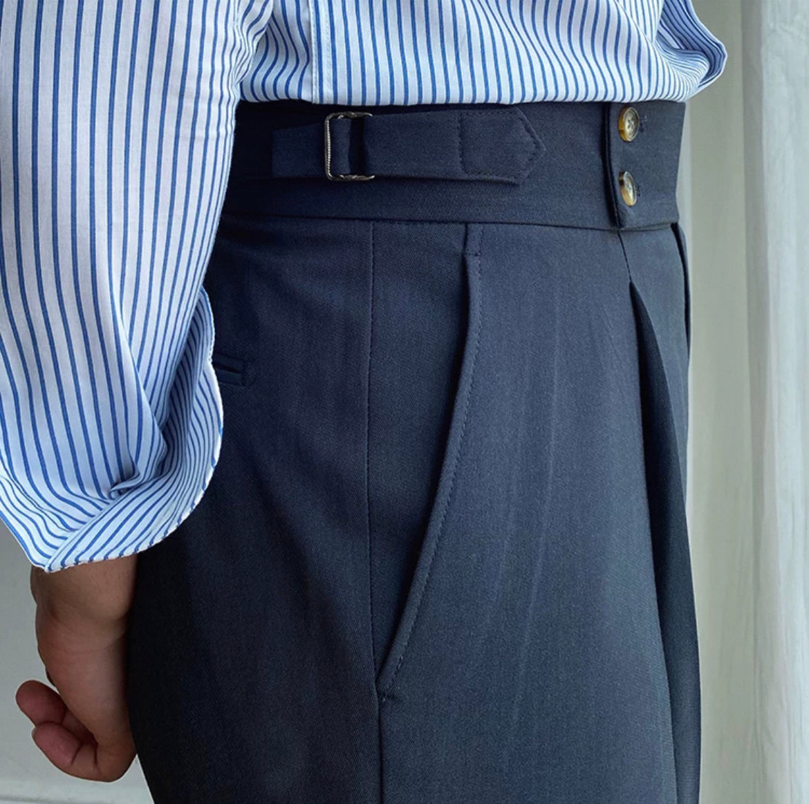 Drape Double Button Casual Pants