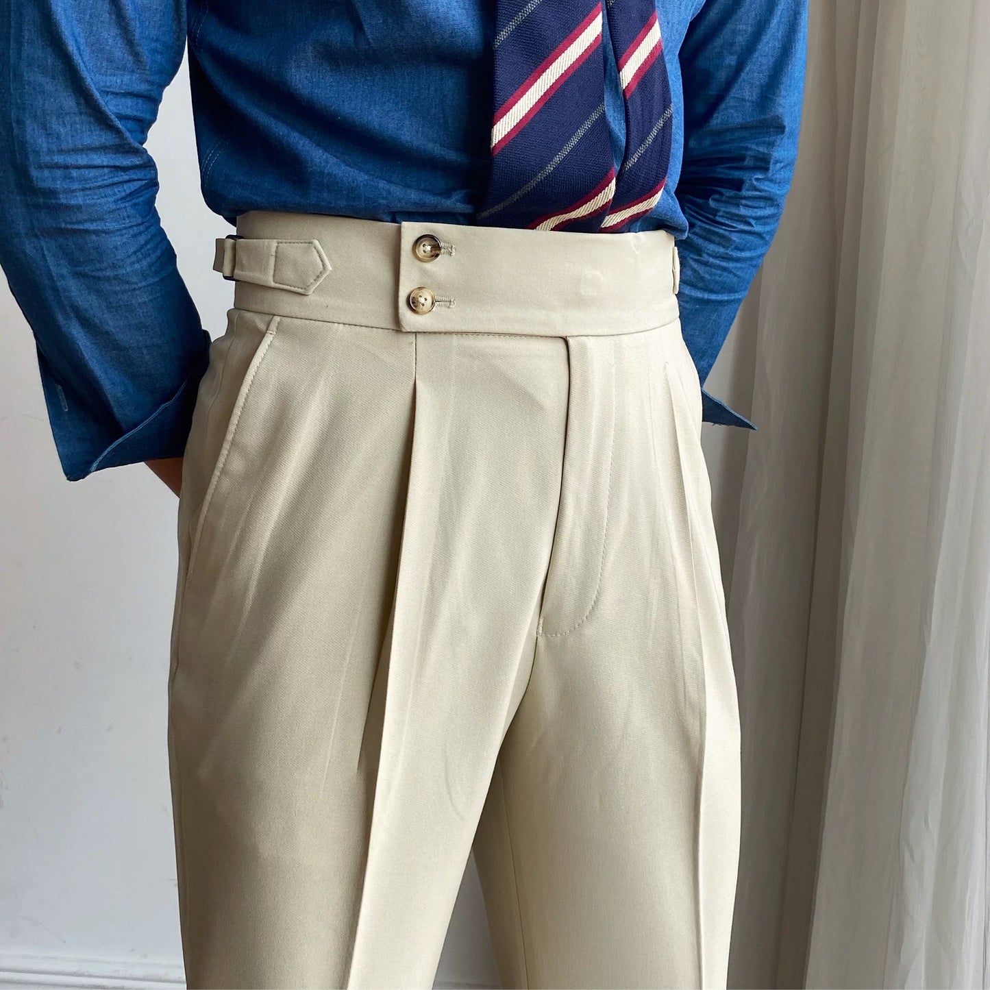 Drape Double Button Casual Pants