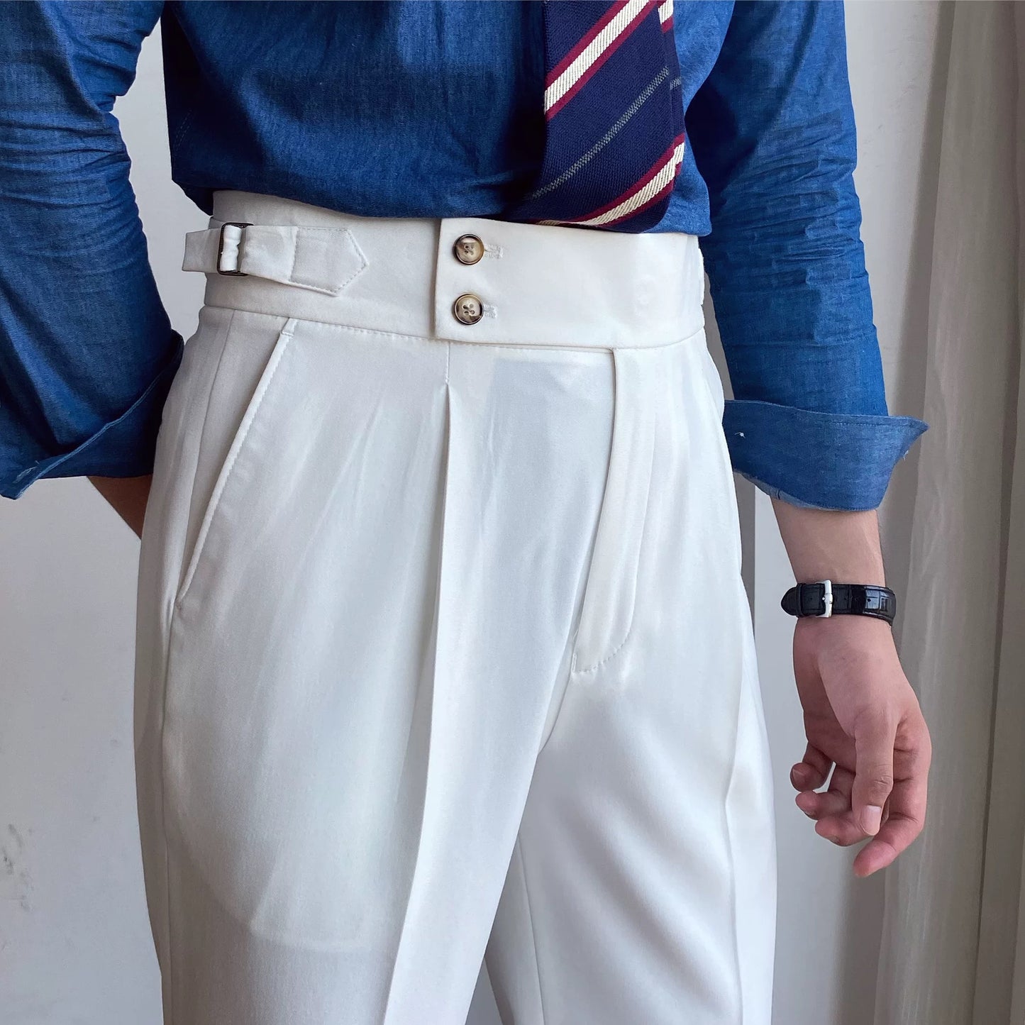 Drape Double Button Casual Pants