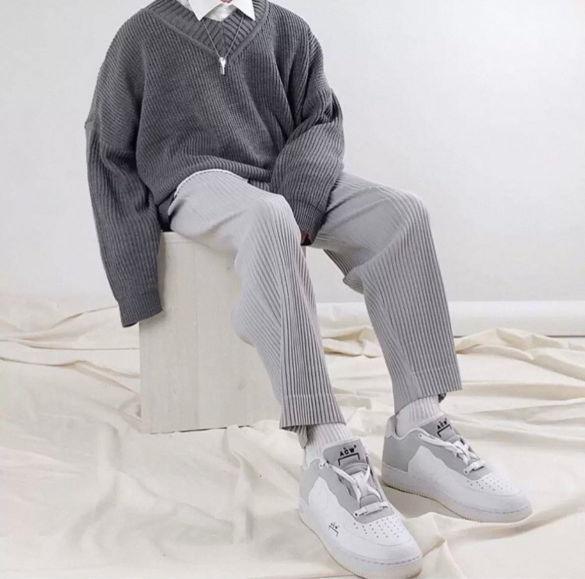 Pleated Ribbed Pants