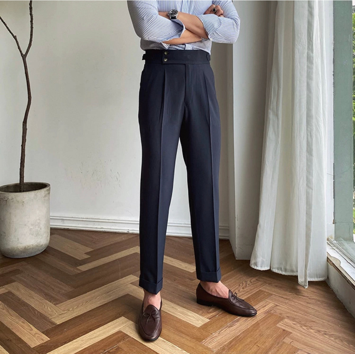 Drape Double Button Casual Pants