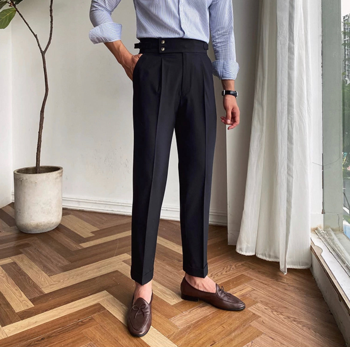 Drape Double Button Casual Pants