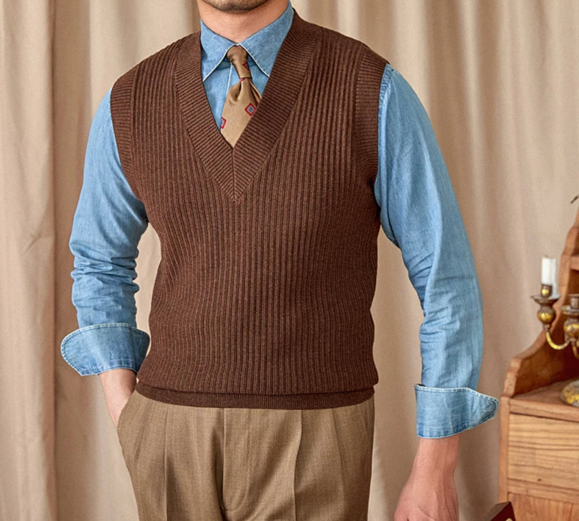 CLEREVE V Neck Waistcoat Sweater