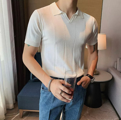 Striped V Neck Polo