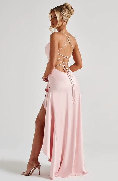Satin Ruffle Maxi Dress