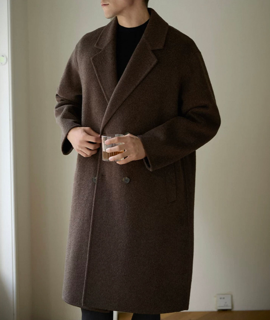 CLEREVE Long Double-Sided 100% Sheep Wool Coat
