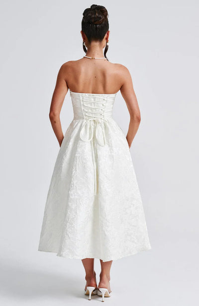 CLEREVE Strapless Jacquard Midi Dress