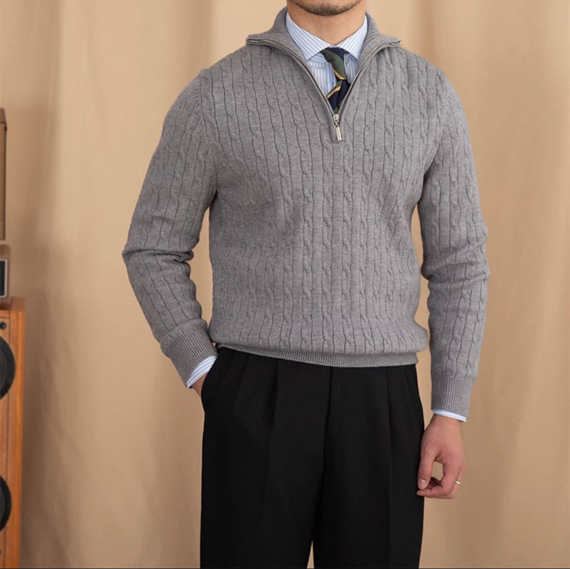 Cable Knit Half-zip