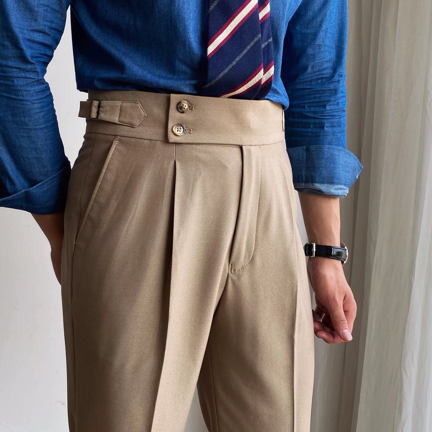 Drape Double Button Casual Pants
