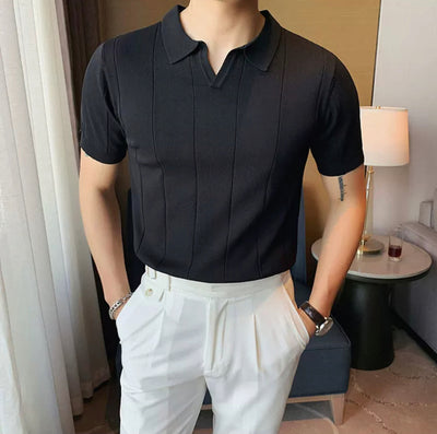 Striped V Neck Polo