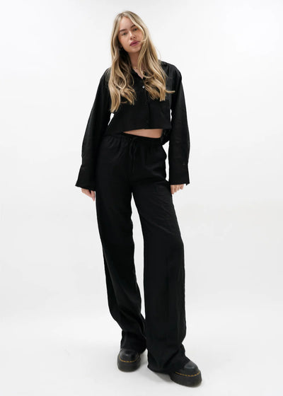 Low Waist Linen Pants Black