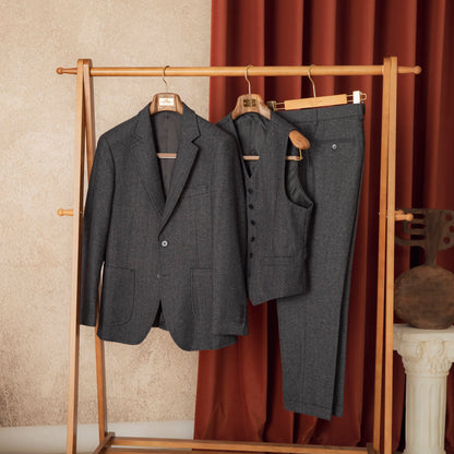 CLEREVE Sheep’s Wool Herringbone Suit
