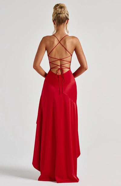 Satin Ruffle Maxi Dress