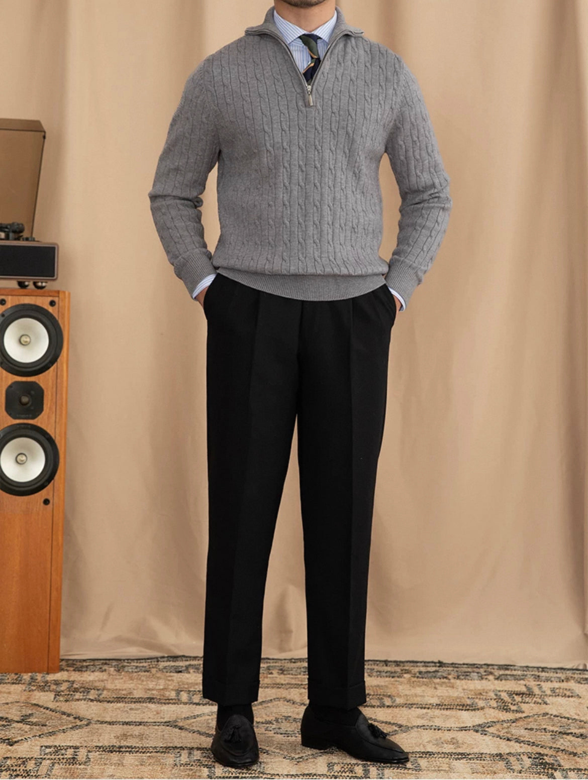 Cable Knit Half-zip