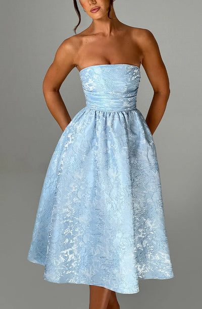 CLEREVE Strapless Jacquard Midi Dress