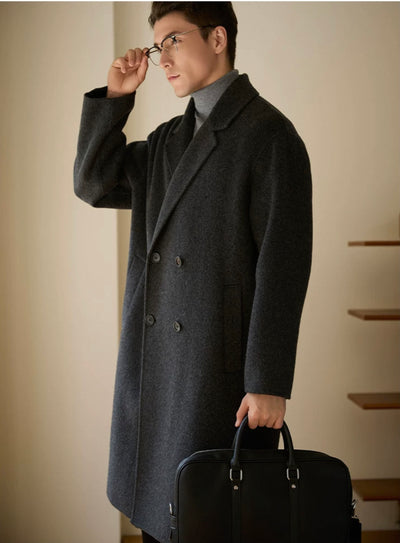 CLEREVE Long Double-Sided 100% Sheep Wool Coat