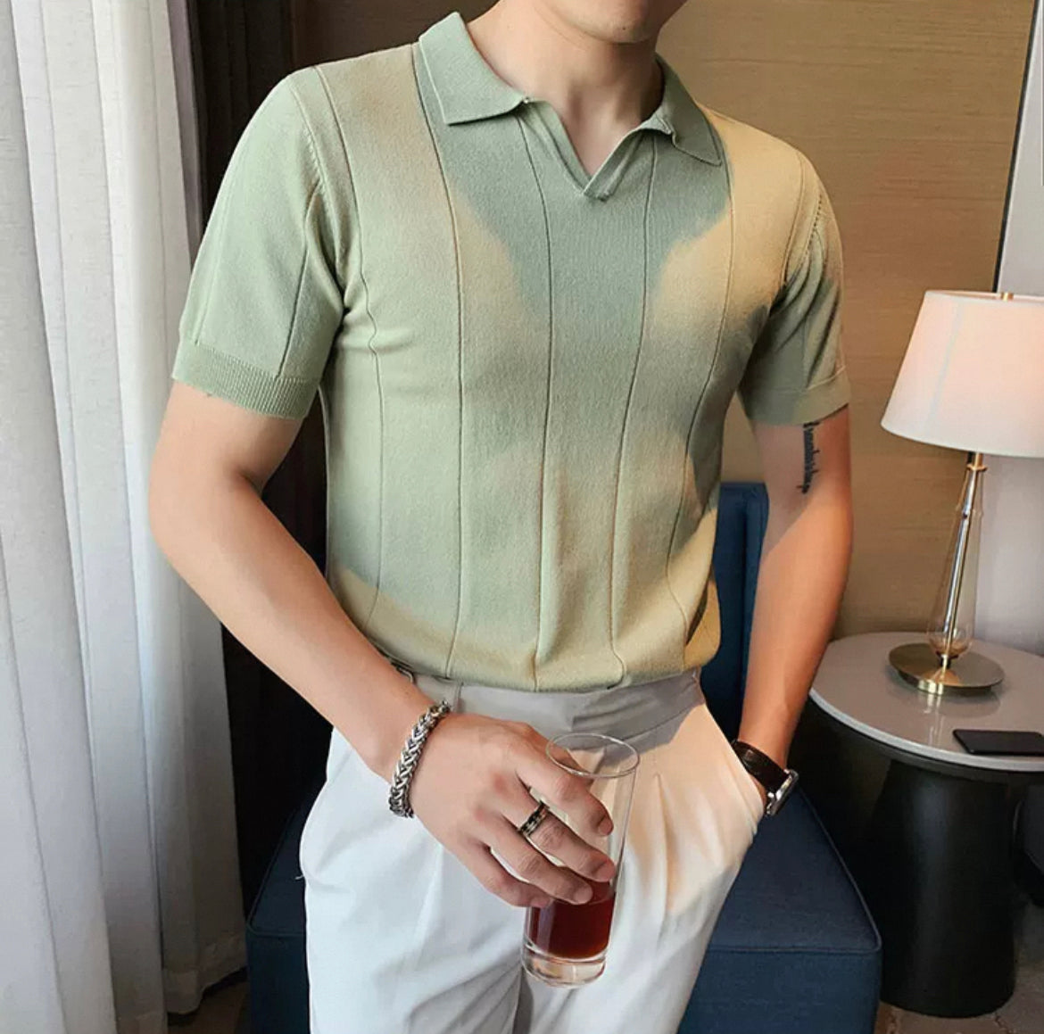 Striped V Neck Polo
