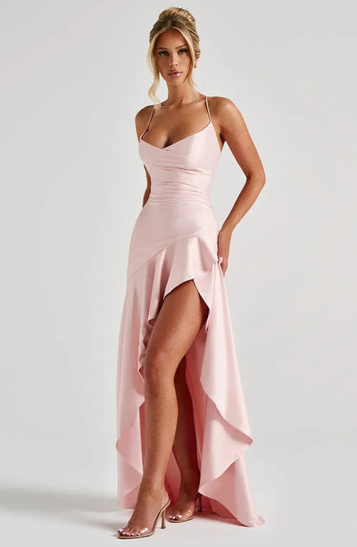 Satin Ruffle Maxi Dress