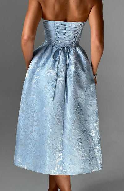 CLEREVE Strapless Jacquard Midi Dress