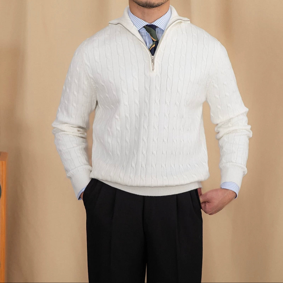 Cable Knit Half-zip