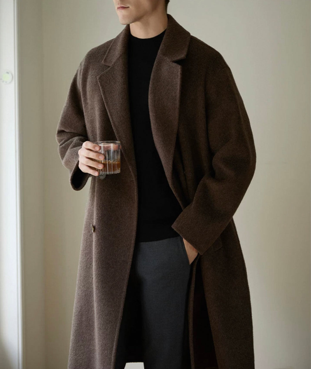 CLEREVE Long Double-Sided 100% Sheep Wool Coat