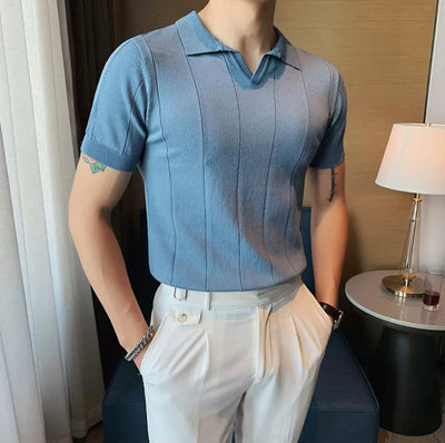 Striped V Neck Polo