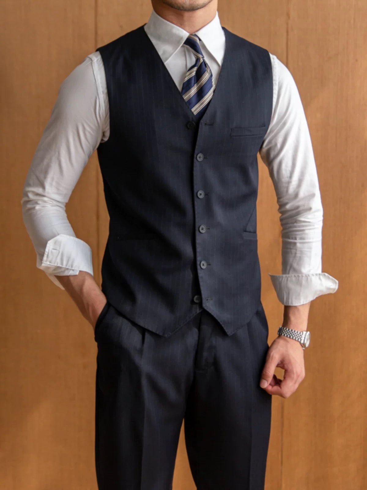 CLEREVE British Wool Striped Vest