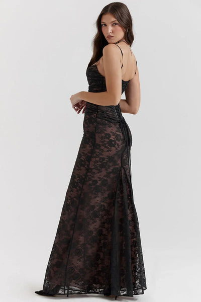CLEREVE Shoulder-On Floral Lace Maxi Dress