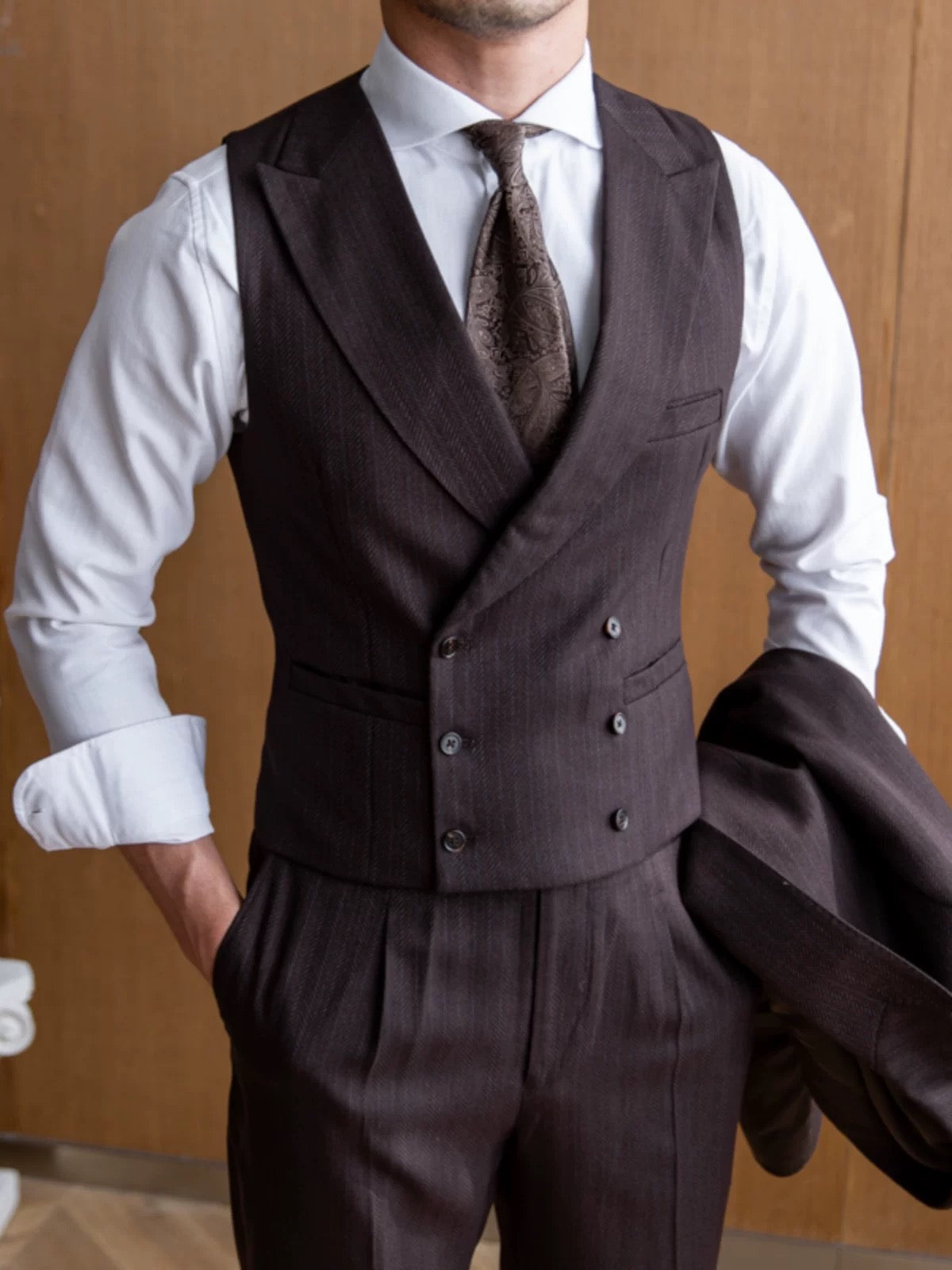 CLEREVE Italian Herringbone Waistcoat