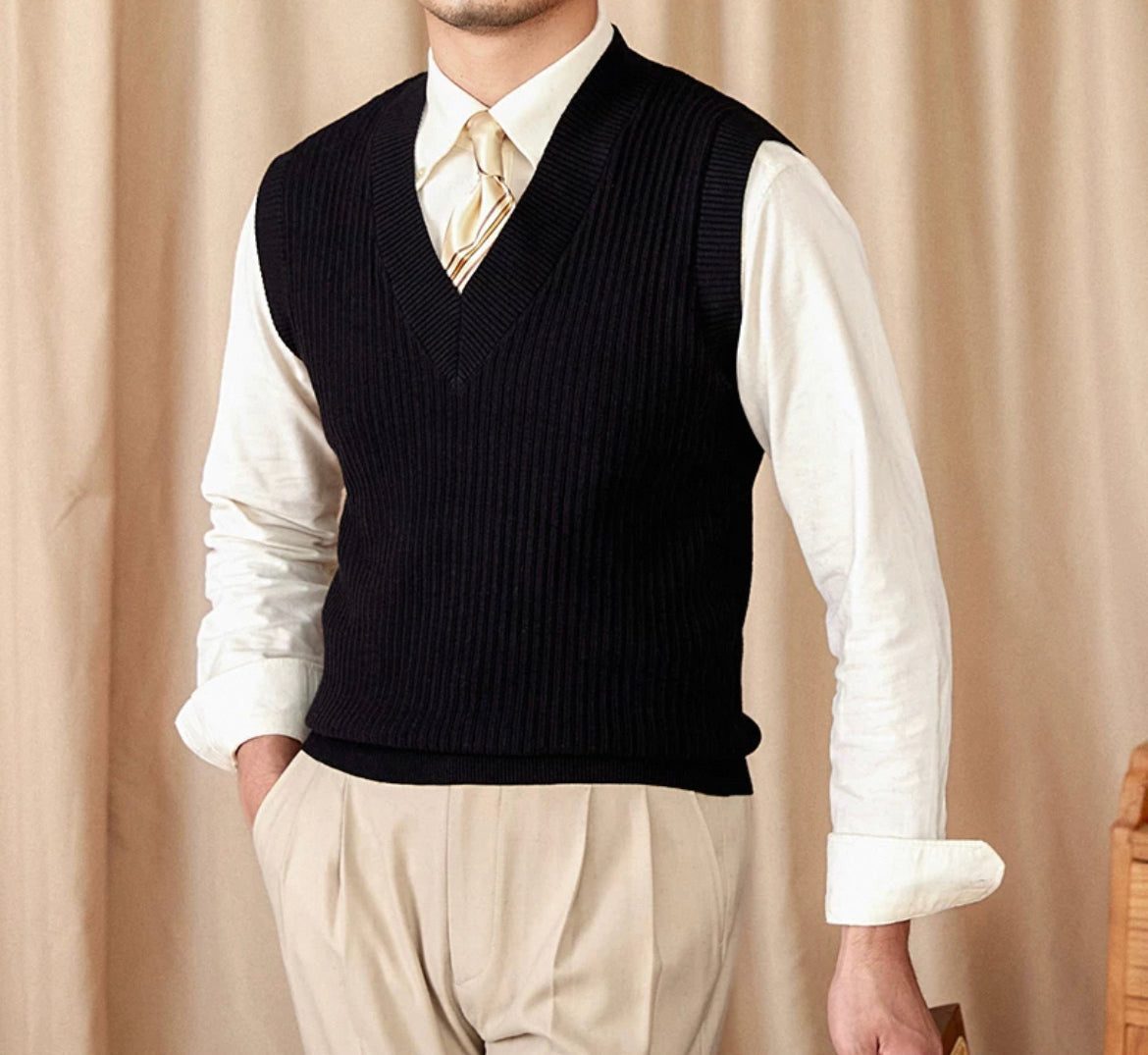 CLEREVE V Neck Waistcoat Sweater