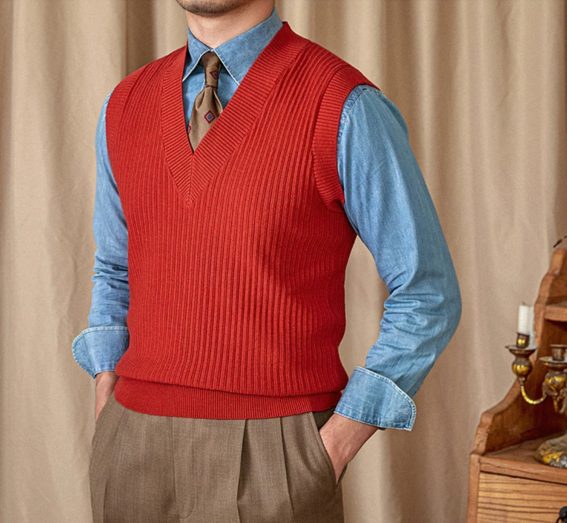 CLEREVE V Neck Waistcoat Sweater