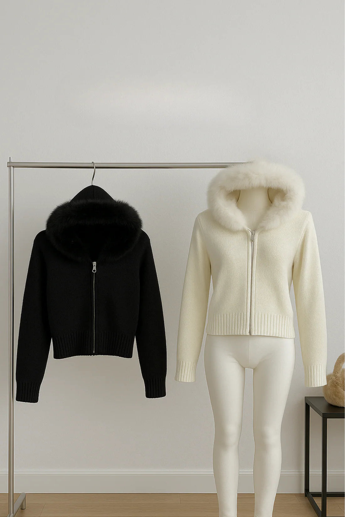 Sora - Strickjacke Mit Kunstfellkragen