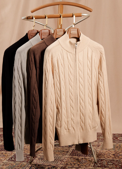 Effortless Grace Double-Zip Heavy Cable Sweater