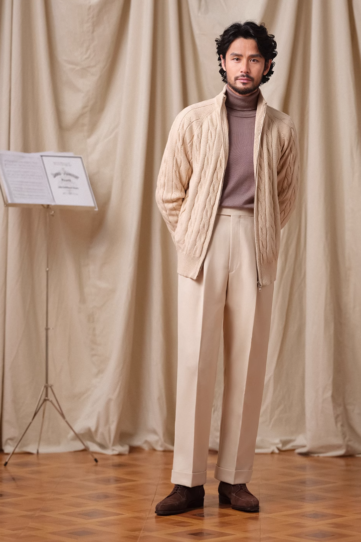 Effortless Grace Double-Zip Heavy Cable Sweater