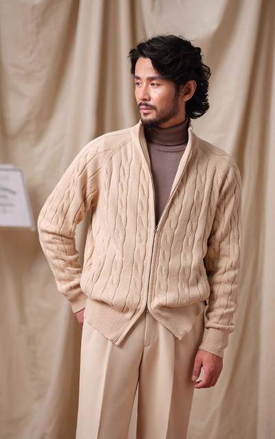 Effortless Grace Double-Zip Heavy Cable Sweater