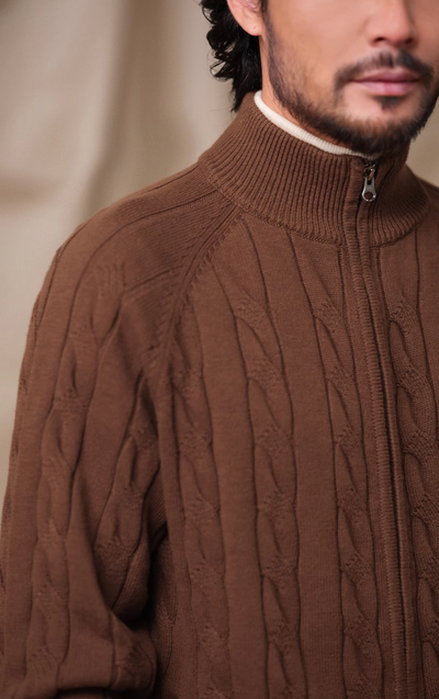 Effortless Grace Double-Zip Heavy Cable Sweater