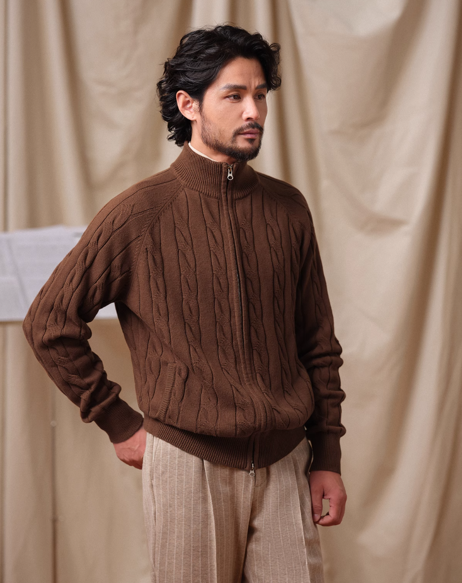 Effortless Grace Double-Zip Heavy Cable Sweater