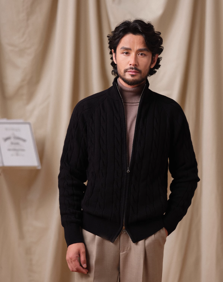 Effortless Grace Double-Zip Heavy Cable Sweater
