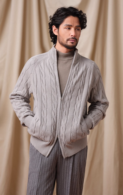 Effortless Grace Double-Zip Heavy Cable Sweater