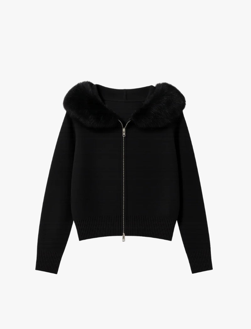 Sora - Strickjacke Mit Kunstfellkragen
