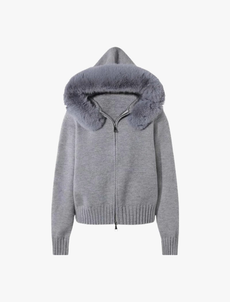 Sora - Strickjacke Mit Kunstfellkragen