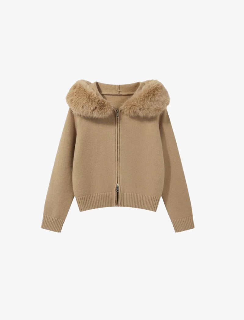 Sora - Strickjacke Mit Kunstfellkragen